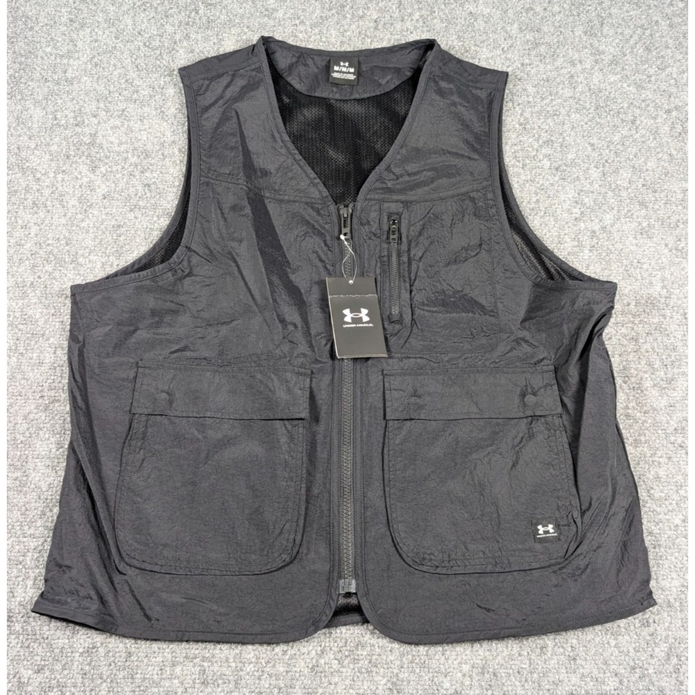 Underโ Armour UA Legacy Crinkle Vest Mens Medium Black Full Zip NWT
